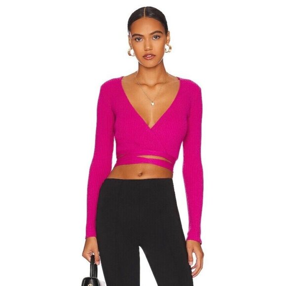 SNDYS Prima Knit Top Fuchsia Pink Waist Tie - Picture 1 of 8
